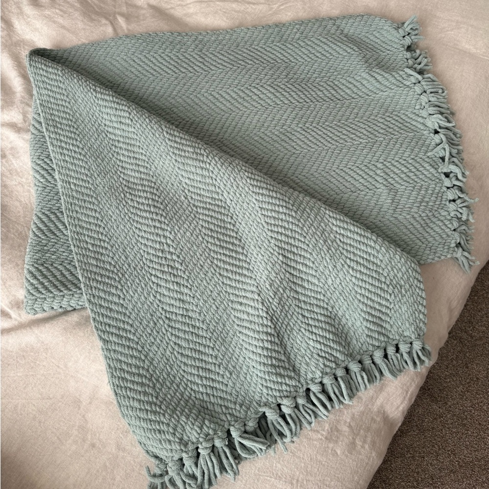 Pottery Barn Grand Chenille Knit Throw Sage Green 50” x 72”